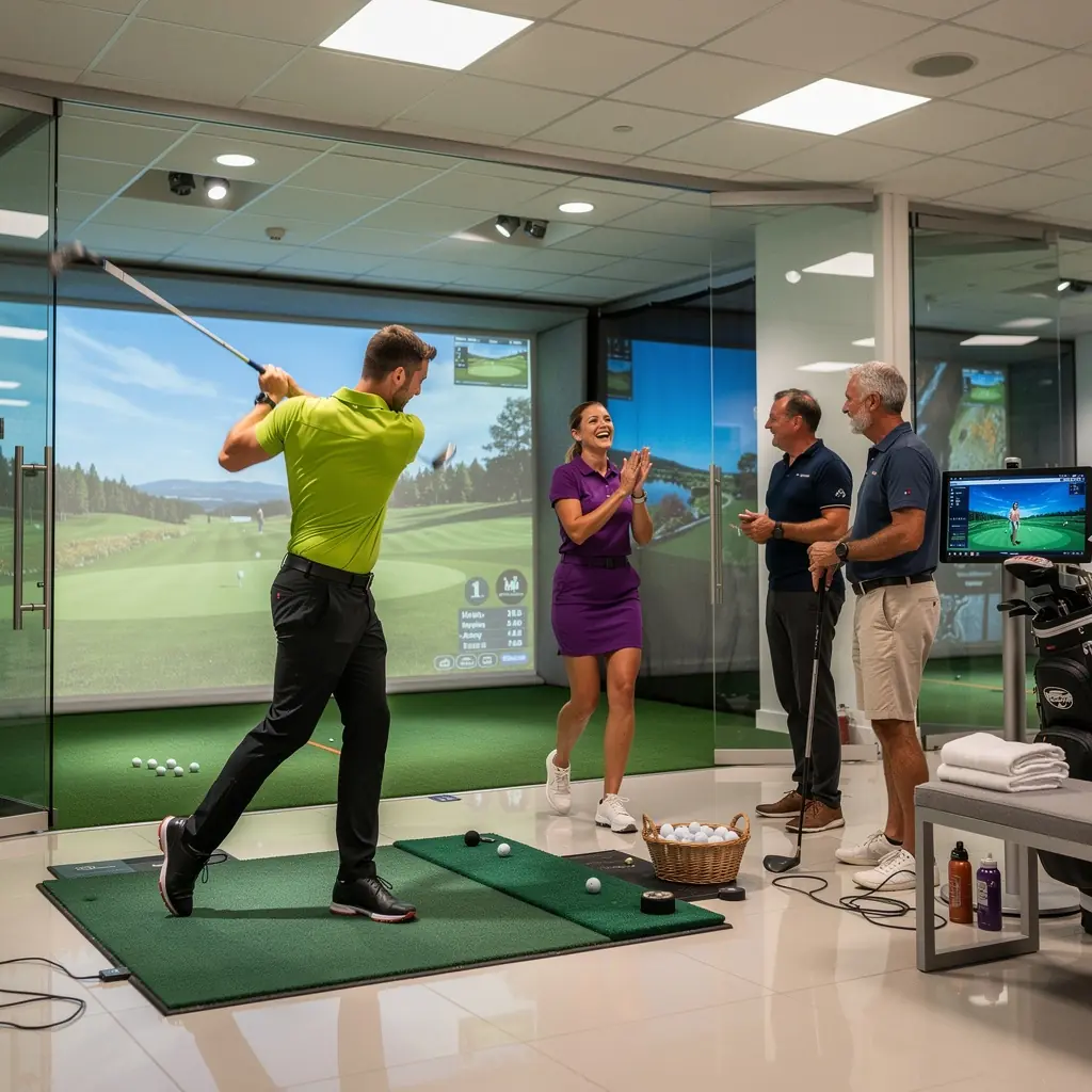 Ein Golftrainer zeigt korrekte Schwungtechniken auf dem Übungsplatz.