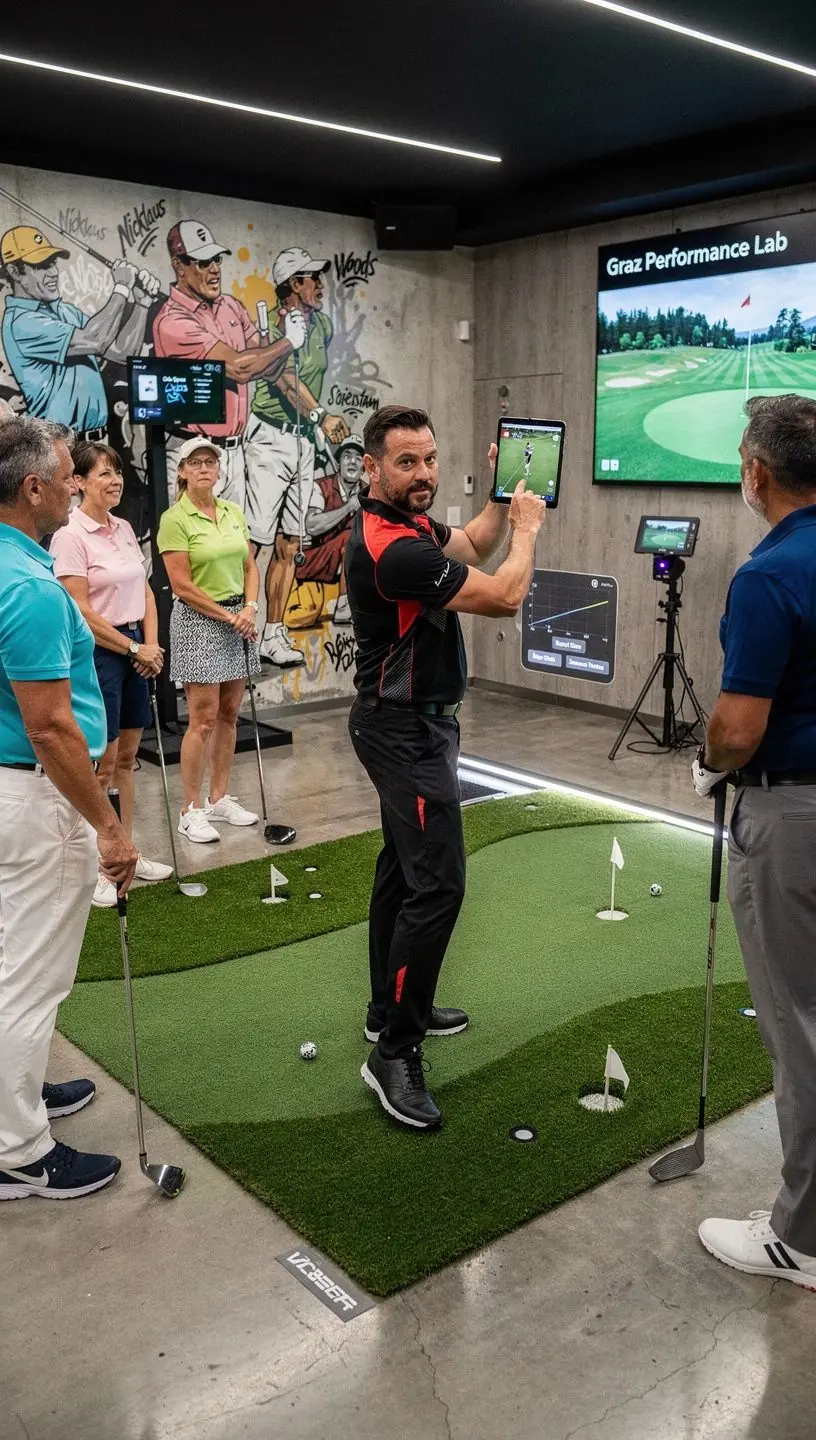 Eine Gruppe von Golfern diskutiert Strategien zur Platzverwaltung auf dem Fairway.