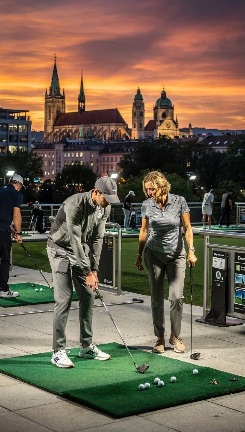Ein Close-up von Golfschlägern und Bällen, die für das Training vorbereitet sind.